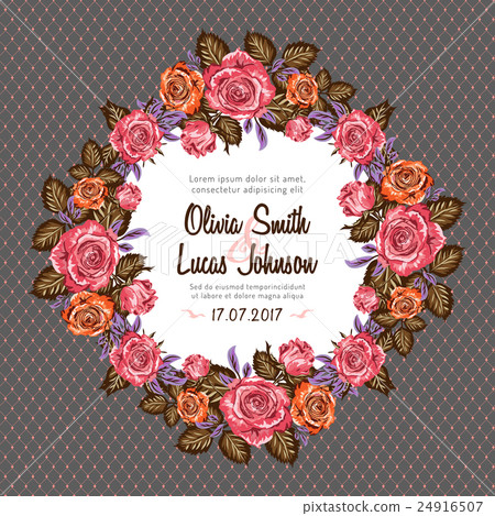 Vintage wedding invitation card frame with roses 24916507