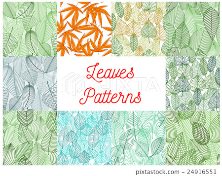 Green and yellow leaves seamless patterns set Green and yellow leaves seamless patterns set 24916551