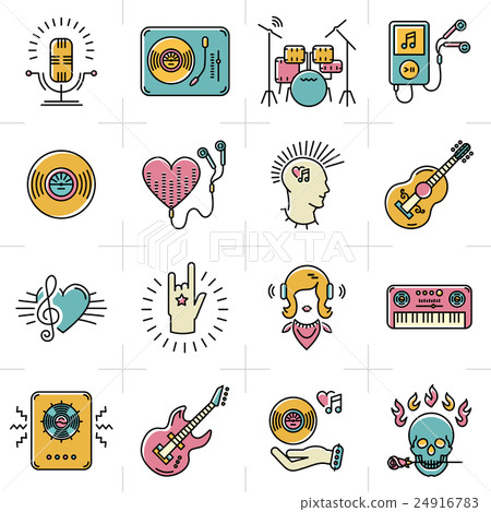 Line art music icons set Rock punk jazz symbols 24916783