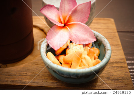 iced coffee and biscuit alphabet with rice field b 24919150