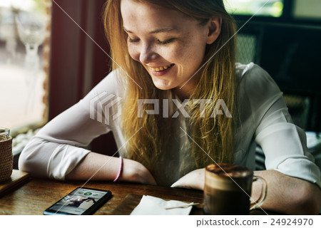 Girl Relax Coffe Cafe Mobile Concept Girl Relax Coffe Cafe Mobile Concept 24924970