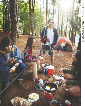 Friends Camping Cooking Breakfast Concept 24925339