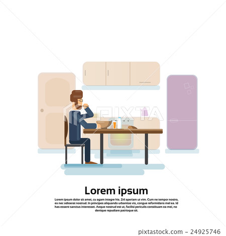 Business Man Sit Kitchen Eat Breakfast Business Man Sit Kitchen Eat Breakfast 24925746