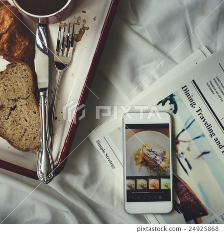 Bread Croissant Coffee Newspaper Leisure Chill Concept Bread Croissant Coffee Newspaper Leisure Chill Concept 24925868