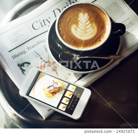 Coffee Shop Cafe Latte Cappuccino Newspaper Concept Coffee Shop Cafe Latte Cappuccino Newspaper Concept 24925871