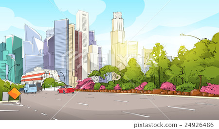 City Street Skyscraper View Sketch Cityscape 24926486