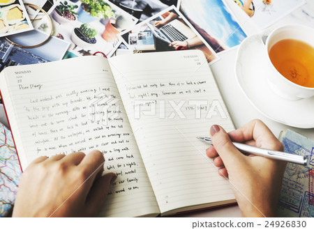 Hands Writing Journal Tea Concept 24926830