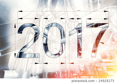 Card of New Year 2017 as blueprint drawing Card of New Year 2017 as blueprint drawing 24928173