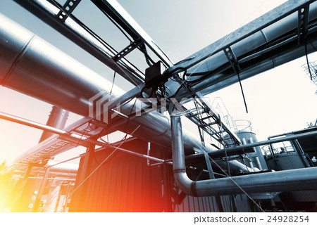 Industrial zone, Steel pipelines in blue tones 24928254