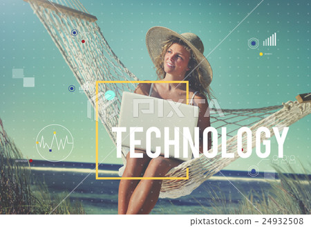 Beautiful Woman Sitting on a Hammock by the Beach 24932508