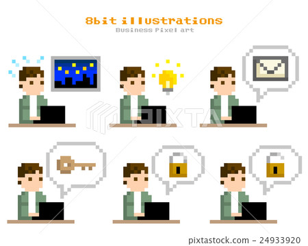 Pixel illustration: a man using a personal computer 24933920
