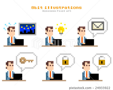 Pixel illustration: a businessman using a personal computer 24933922