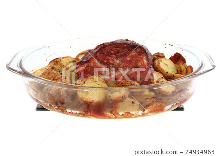 smoked and grilled meat with potatoes slice 24934963