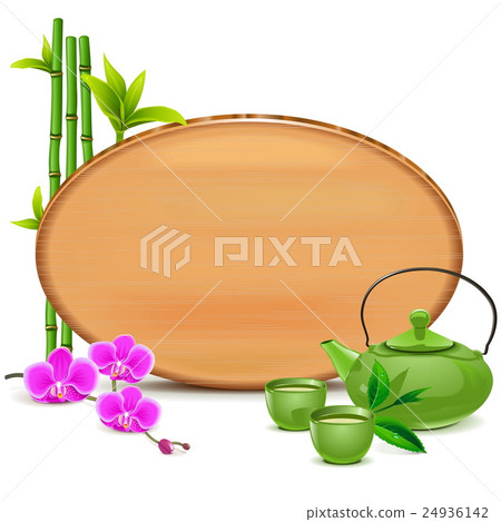 Vector Wooden Board with Green Teapot 24936142
