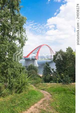 Colorful red bridge in Novosibirsk city Colorful red bridge in Novosibirsk city 24936174