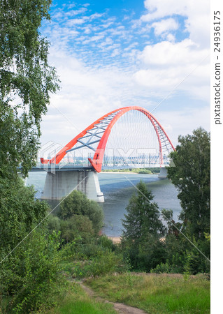 Colorful red bridge in Novosibirsk city Colorful red bridge in Novosibirsk city 24936175
