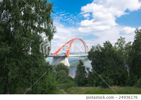 Colorful red bridge in Novosibirsk city 24936176