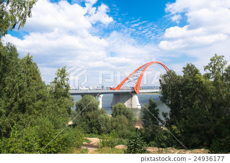 Colorful red bridge in Novosibirsk city 24936177