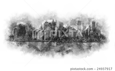 New York City watercolor artwork black and white 24937917