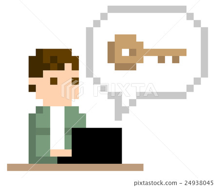 Pixel illustration: a man using a personal computer Pixel illustration: a man using a personal computer 24938045
