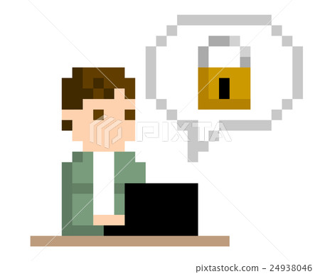 Pixel illustration: a man using a personal computer Pixel illustration: a man using a personal computer 24938046