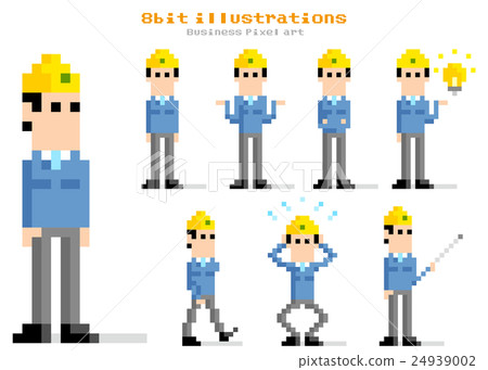 Pixel illustration: Male set of workers variations 24939002