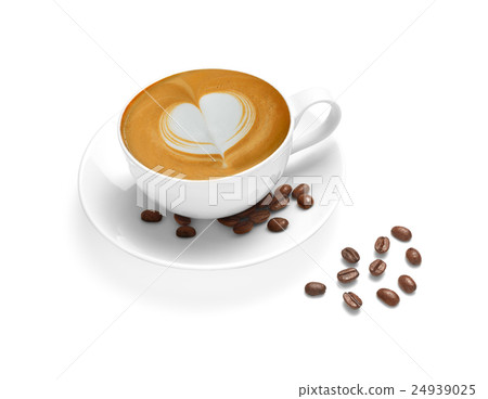 Cup of coffee and coffee beans isolated on white 24939025