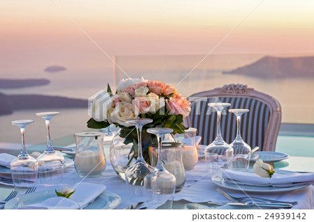 Beautiful table and sea sunset 24939142