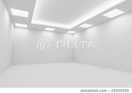 Empty white room with square ceiling lights 24939590
