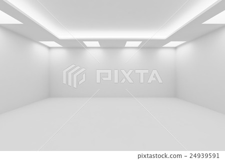 Wide empty white room with square ceiling lights 24939591
