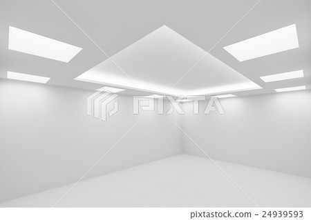 Empty white room with square ceiling lights Empty white room with square ceiling lights 24939593