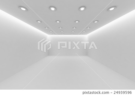Empty white room with small round ceiling lamps. Empty white room with small round ceiling lamps. 24939596