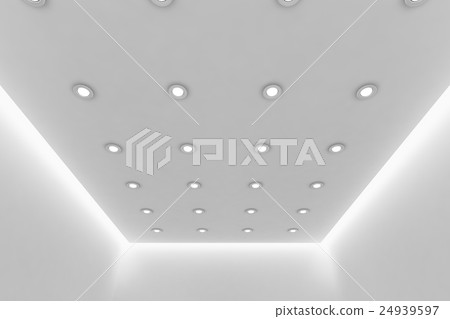 White room ceiling with small round ceiling lamps 24939597