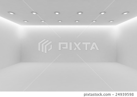 Wide white room with small round ceiling lamps 24939598