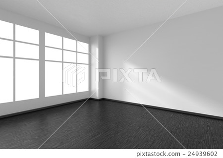 Empty room with black parquet floor and window Empty room with black parquet floor and window 24939602