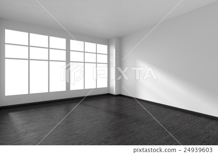 Empty room with black parquet floor and window Empty room with black parquet floor and window 24939603