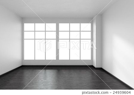 Empty room with black parquet floor and window Empty room with black parquet floor and window 24939604