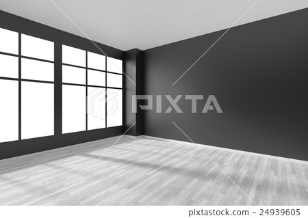 Empty room with white parquet floor and window Empty room with white parquet floor and window 24939605