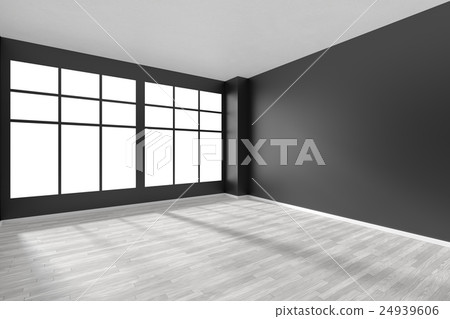 Empty room with white parquet floor and window 24939606