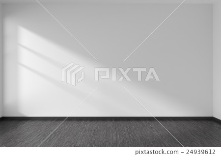 Empty room with black parquet floor and white wall Empty room with black parquet floor and white wall 24939612