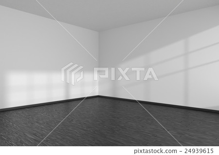 Empty room with black parquet floor and white wall Empty room with black parquet floor and white wall 24939615