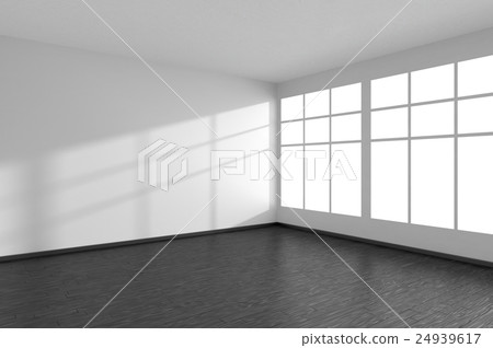 Empty room with black parquet floor and big window Empty room with black parquet floor and big window 24939617