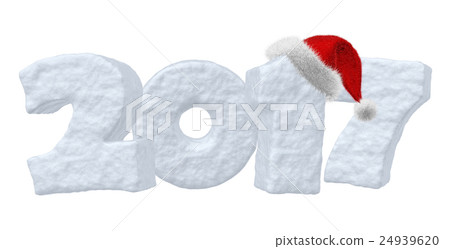 2017 Happy New Year snow text and red hat 2017 Happy New Year snow text and red hat 24939620