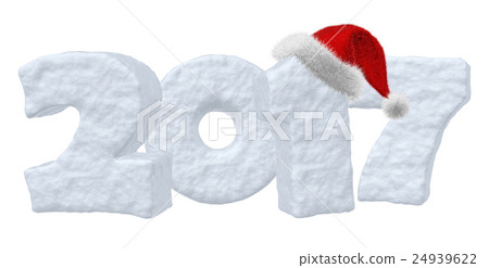 2017 Happy New Year snow text with red hat. 2017 Happy New Year snow text with red hat. 24939622