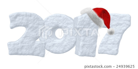 2017 Happy New Year snow text with red hat 24939625