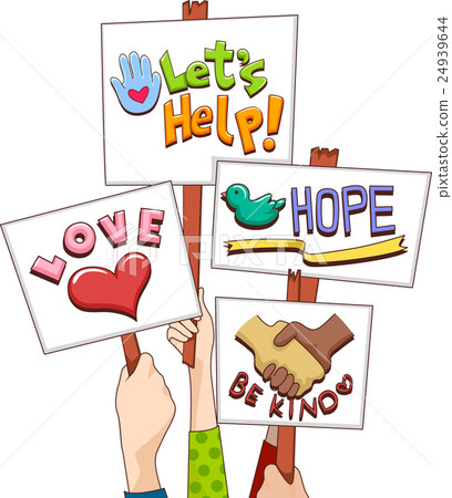 Hand Placards Love Hope Help 24939644