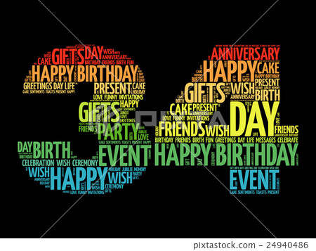 Happy 34th birthday word cloud - Stock Illustration [24940486] - PIXTA