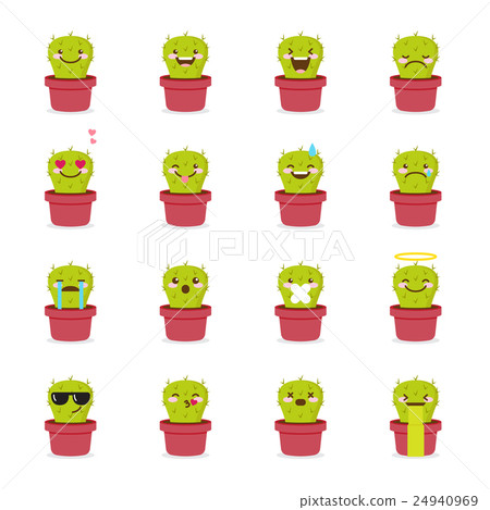 Vector cactus emoji set. Funny succulent emoticons 24940969