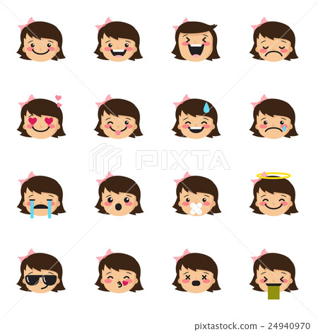 Vector girl emoticons collection. Cute kid emoji 24940970