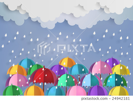 colorful umbrella in the air with rainning - Stock Illustration ...